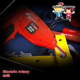 Tool Box Work Bench With Battery Operated Drill Set kids Pretend Play Toy 55pcs - Rear View