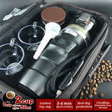 12V Portable Espresso Maker for Cars - Complete Moka Coffee Set with Cups and Accessories - Front View