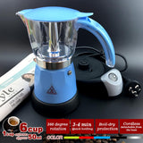 Blue Electric Moka Coffee Maker Espresso Machine Italian Classic 6 Cups Auto Power - Front View