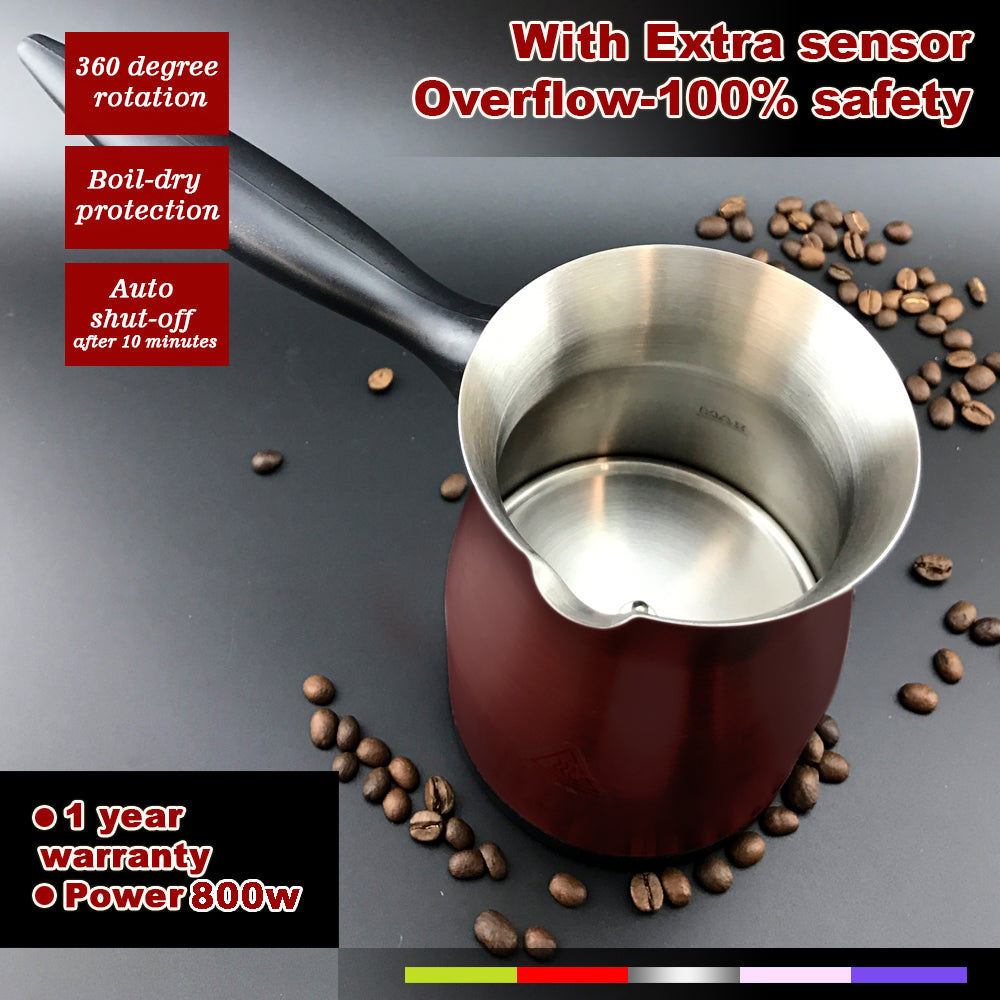 Automatic Red Electric Coffee Maker for Turkish, Greek, and Arabic Coffee with Anti-Overflow Sensor