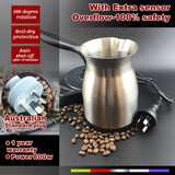 Automatic Stainless Steel Coffee Maker Pot with Anti-Overflow Sensor for Greek, Turkish, and Arabic Coffee - 45-Degree Angle