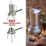 2 In 1 Camping Stainless Steel 9Cup Pot Moka Coffee Maker Italian Espresso Kettle 2024 NEW MODLE - Side View