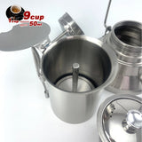 2 In 1 Camping Stainless Steel 9Cup Pot Moka Coffee Maker Italian Espresso Kettle 2024 NEW MODLE - Low Angle