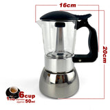 Borosilicate Glass Stainless Steel Moka Pot Coffee Maker Italian Espresso 6Cups - Front View