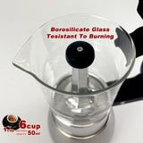 Borosilicate Glass Stainless Steel Moka Pot Coffee Maker Italian Espresso 6Cups - Side View
