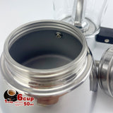 Borosilicate Glass Stainless Steel Moka Pot Coffee Maker Italian Espresso 6Cups - Top-Down View