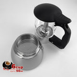 Borosilicate Glass Stainless Steel Moka Pot Coffee Maker Italian Espresso 6Cups - 45-Degree Angle