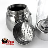 Borosilicate Glass Stainless Steel Moka Pot Coffee Maker Italian Espresso 6Cups - Rear View