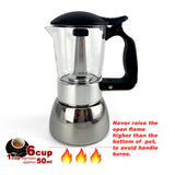 Borosilicate Glass Stainless Steel Moka Pot Coffee Maker Italian Espresso 6Cups - Low Angle