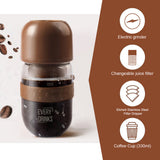 Brown All in1 Anywhere Portable Drip Pour Over Coffee Maker + Electric Grinder + Juice Blender Anywhere Freshly Ground Coffee