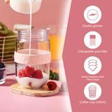 Pink All in1 Anywhere Portable Drip Pour Over Coffee Maker + Electric Grinder + Juice Blender Anywhere Freshly Ground Coffee - Front View