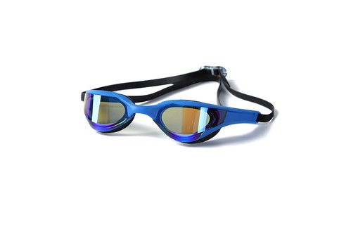 Flexible Blue Mirrored Lens Swimming Goggles for Adults