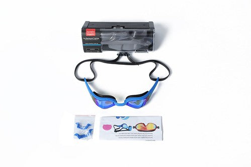Flexible Blue Mirrored Lens Swimming Goggles for Adults