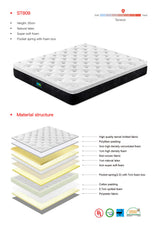 King Size 30cm Tencel Latex Soft Pocket Spring Mattress - Front View