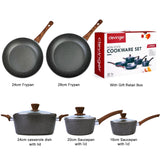 5Pieces Non-Stick Marble Coating Saucepan/Casserole/Fry Pan Cookware Set - Front View