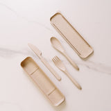 Clevinger Reusable Wheat Straw Fibre Cutlery Set with Case - Beige - Front View