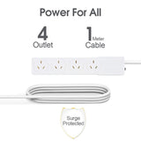 4 Outlet Power Board with 1 Meter Lead Cable - Front View