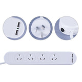 4 Outlet Powerboard With Surge Protection and Dual USB Charger - Side View