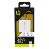 20W USB C & USB A QC3.0+PD Fast Charging Wall Charger - Top-Down View