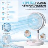 Folding Telescopic 4.5W Portable Height/Tilt Adjustable Rechargeable Cordless Fan - Front View