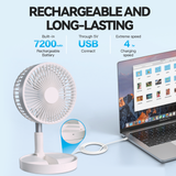 Folding Telescopic 4.5W Portable Height/Tilt Adjustable Rechargeable Cordless Fan - Side View