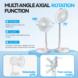 Folding Telescopic 4.5W Portable Height/Tilt Adjustable Rechargeable Cordless Fan - Top-Down View