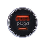 PLUGD 30W USB-A & USB-C Dual Port Quick Charge Car Charger - Front View