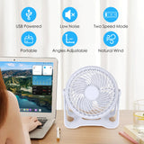 USB Powered Desk Fan – Portable 2-Speed Adjustable Angle Cooling Fan (White) - Front View