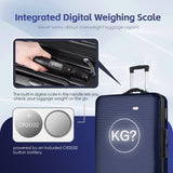 3 pcs 20"/24"/28" Digital Weighing Scale and USB Charging Port Lightweight Luggage Suitcase Blue