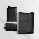 Travel Essentials: 3-Piece Zippered Cosmetic Organizer Mesh Bag Set - 45-Degree Angle