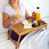 2 x Bamboo Bed Table Breakfast/Snack Serving Tray with Foldable Legs - Front View