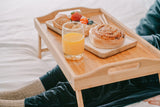 2 x Bamboo Bed Table Breakfast/Snack Serving Tray with Foldable Legs - Side View