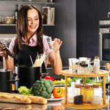 Lazy Susan 2 Tier Rotating Spice Rack Turnable Kitchen Shelf Bamboo Organiser - Side View