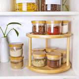 Lazy Susan 2 Tier Rotating Spice Rack Turnable Kitchen Shelf Bamboo Organiser - 45-Degree Angle