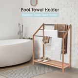 85cm Standing Towel Rack - Bamboo Towel Bar Metal 3-Tier - Low Angle