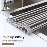 Silver Over Sink Draining Rack with Anti-Slip Grips - Front View