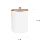 Bamboo Lid Cotton Swab Canister - Side View