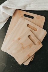 6pcs Bamboo Wood Chopping Board 3-Set Cheese Cutting & Serving Light Wood Tone - 45-Degree Angle