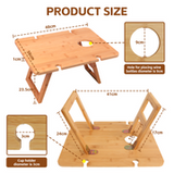 Bamboo Foldable Picnic Table Tray with Wine and Glass Holders - Rear View