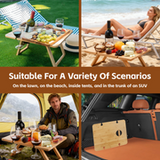 Bamboo Foldable Picnic Table Tray with Wine and Glass Holders - Close-Up Angle