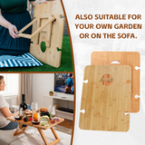 Bamboo Foldable Picnic Table Tray with Wine and Glass Holders - Low Angle