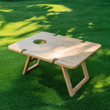Bamboo Foldable Picnic Table Tray with Wine and Glass Holders - Top-Down View
