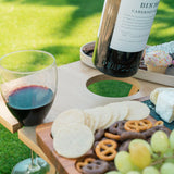 Bamboo Foldable Picnic Table Tray with Wine and Glass Holders - 45-Degree Angle