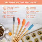 5pc Mini Silicone and Bamboo Utensils Set Nonstick Cookware - Top-Down View