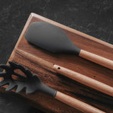 2pcs Beechwood & silicone spatula charcoal - Side View