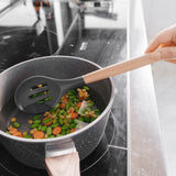 Beechwood & silicone slotted spoon charcoal - Top-Down View