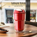 2PC 460ml Double wall insulated Coffee Cup Red AND Black - Front View