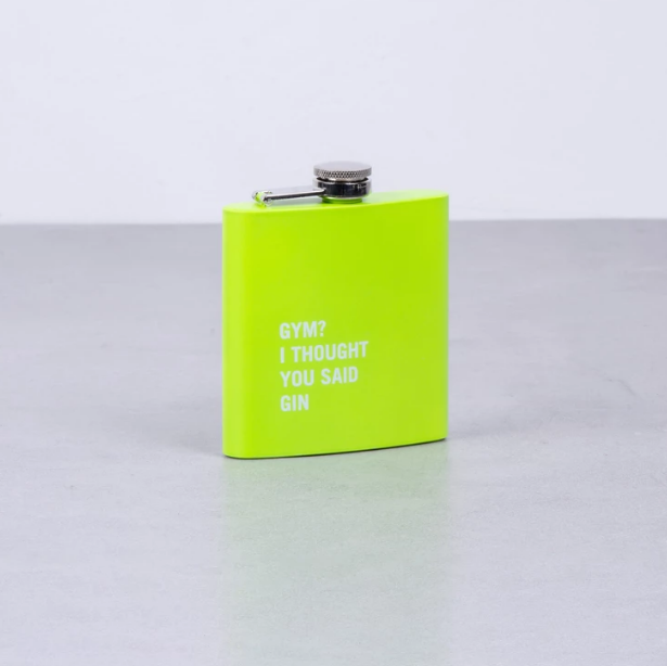 175ml Stainless Steel Hip Flask with Humorous Sayings - Green