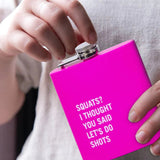175ml Stainless Steel Hip Flask w Funny Quotes-Pink - Side View