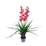 100cm Faux Artificial Home Decor Potted  Cymbidium-Red/White - Red - Rear View